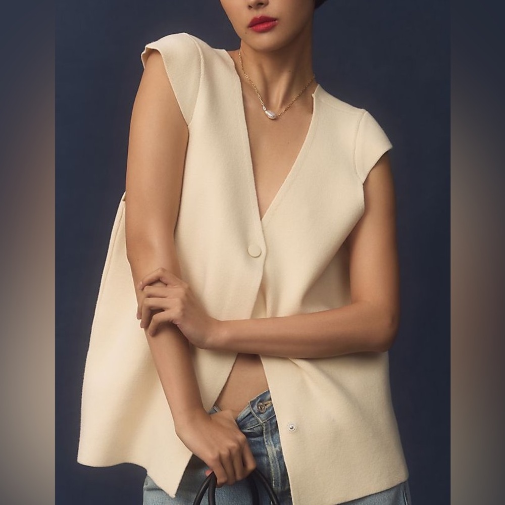 Anthropologie Willa Cream Oversized Sweater Vest (L)